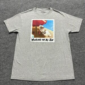 Frozen Olaf "Working On My Tan" Graphic Shirt Mens Size‎ Large Gray Short Sleeve